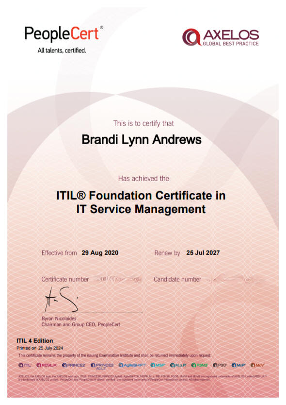 ITIL Foundation Certificate in IT Service Management